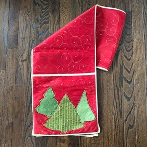 Pier 1 Imports 13”x72” Red/Gold/Green Christmas Trees Appliqué Table Runner
